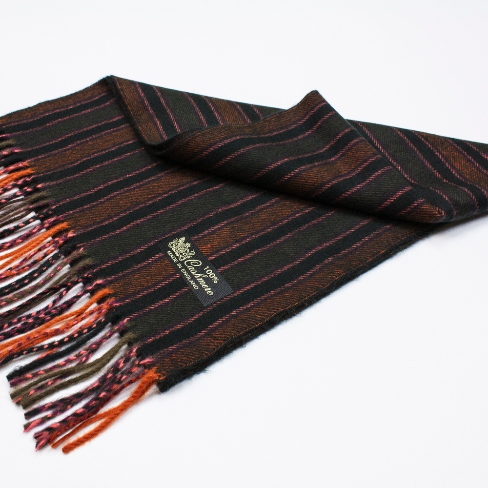 Striped Black and Orange Cashmere Scarf